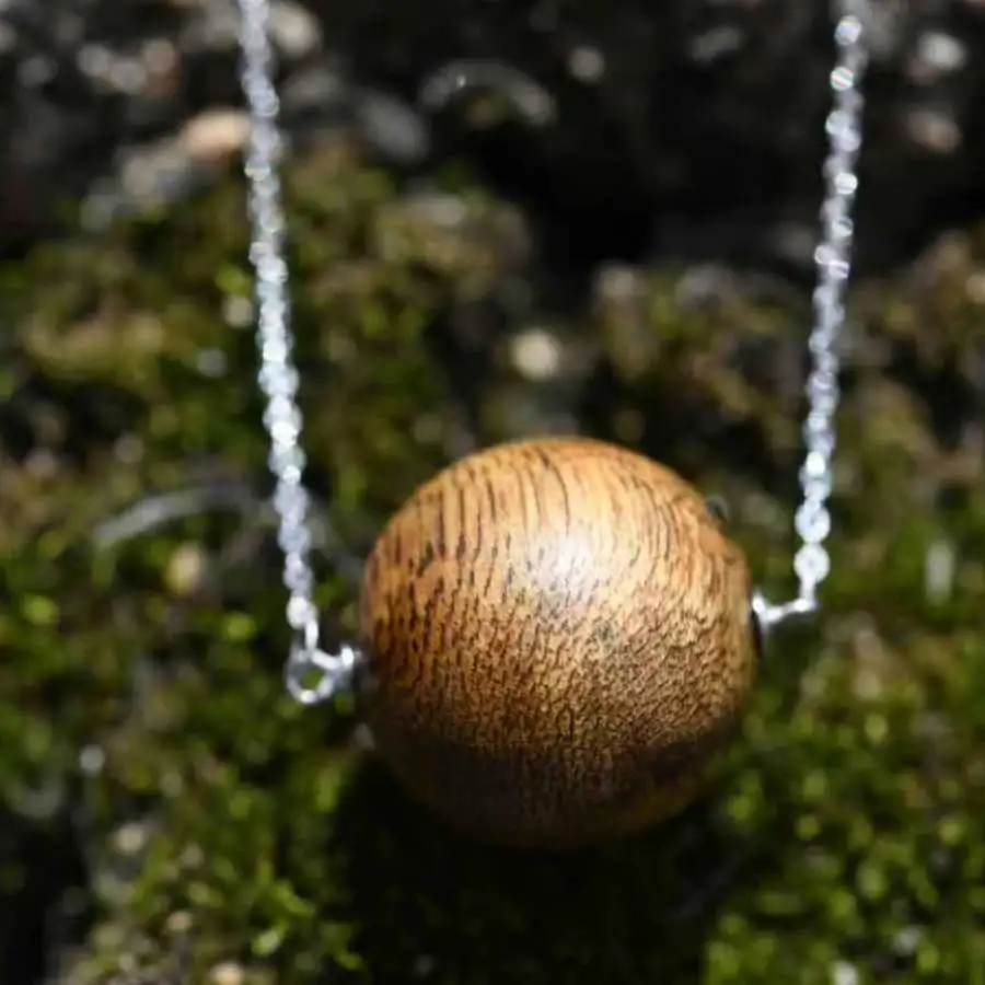 

Handmade Genuine Agarwood Ball Pendant Necklace Silver Tone Chain Fashion Jewelry Gift for Her