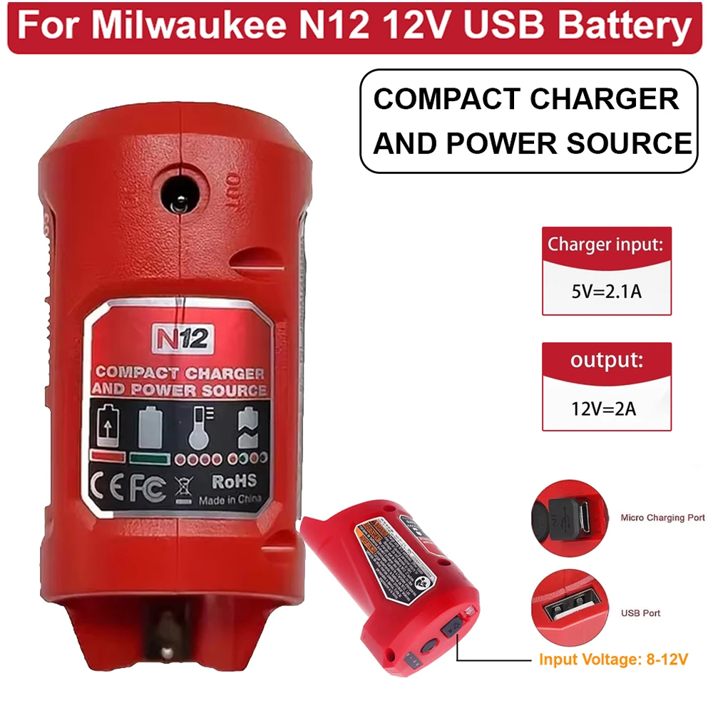 

USB-адаптер Зарядное устройство для Milwaukee 12 В 10,8 В Литий-ионный аккумулятор для электроинструментов M12 Power Bank для зарядного устройства для сотового телефона и горячей оболочки