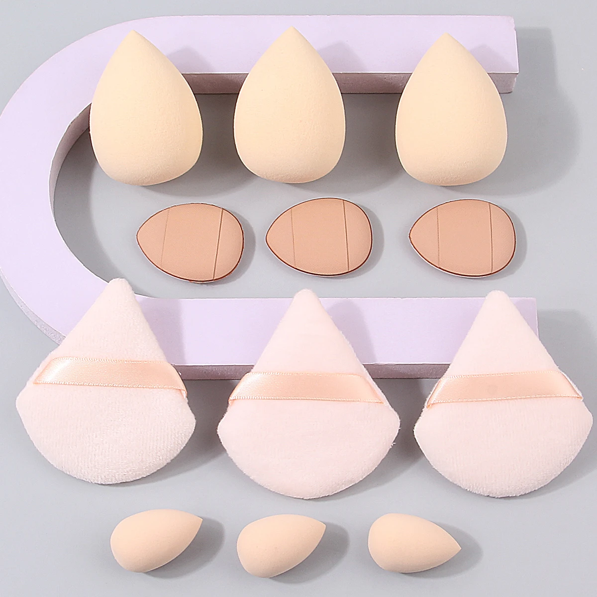 12pieces Soft and non-sticky powder makeup sponge egg Powder puff set: large and small beauty eggs + triangle/thumb powder puff