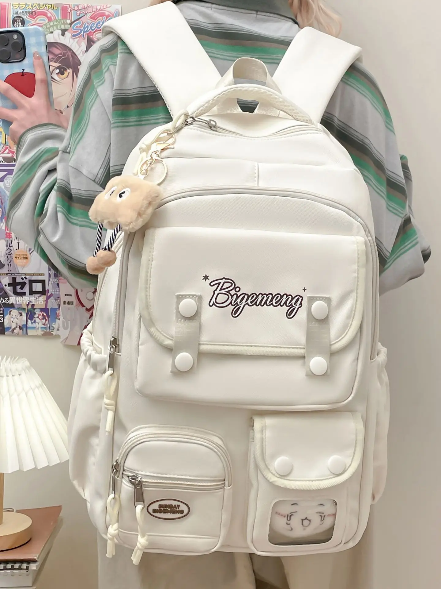 Sweet School Backpack Girls Wear Resistant Large Capacity Solid Color Casual Rucksack For Junior Senior High Students