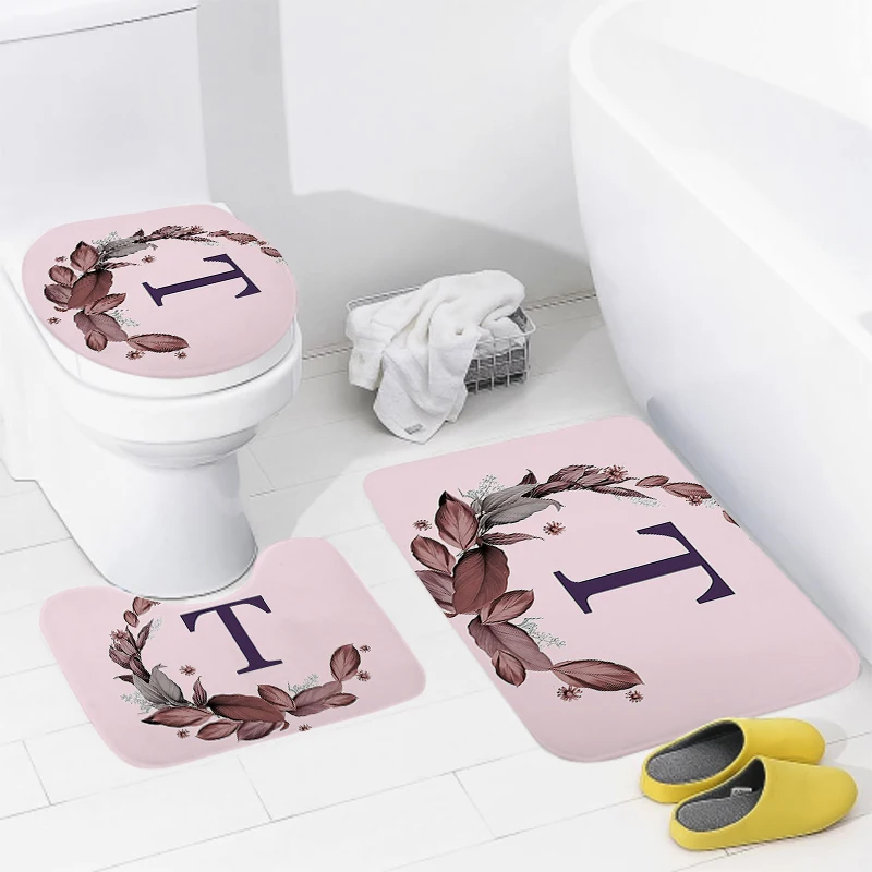 3pcs Letters and wreaths home bathroom floor mats Bath mat modern bathroom accessories rug Toilet mat Bathtub anti-slip carpet