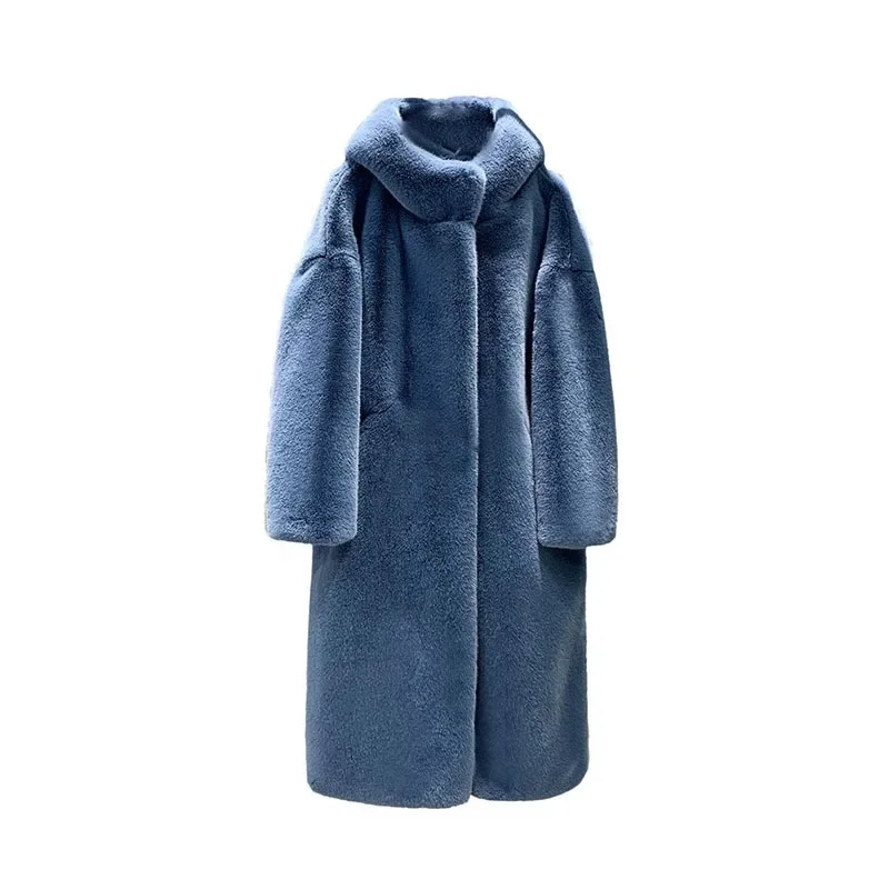 Women's Long Hooded Stand Collar Faux Fur Coat Imitation Mink Velvet Fur Thickened Loose Jacket Winter Commute Women Clothing