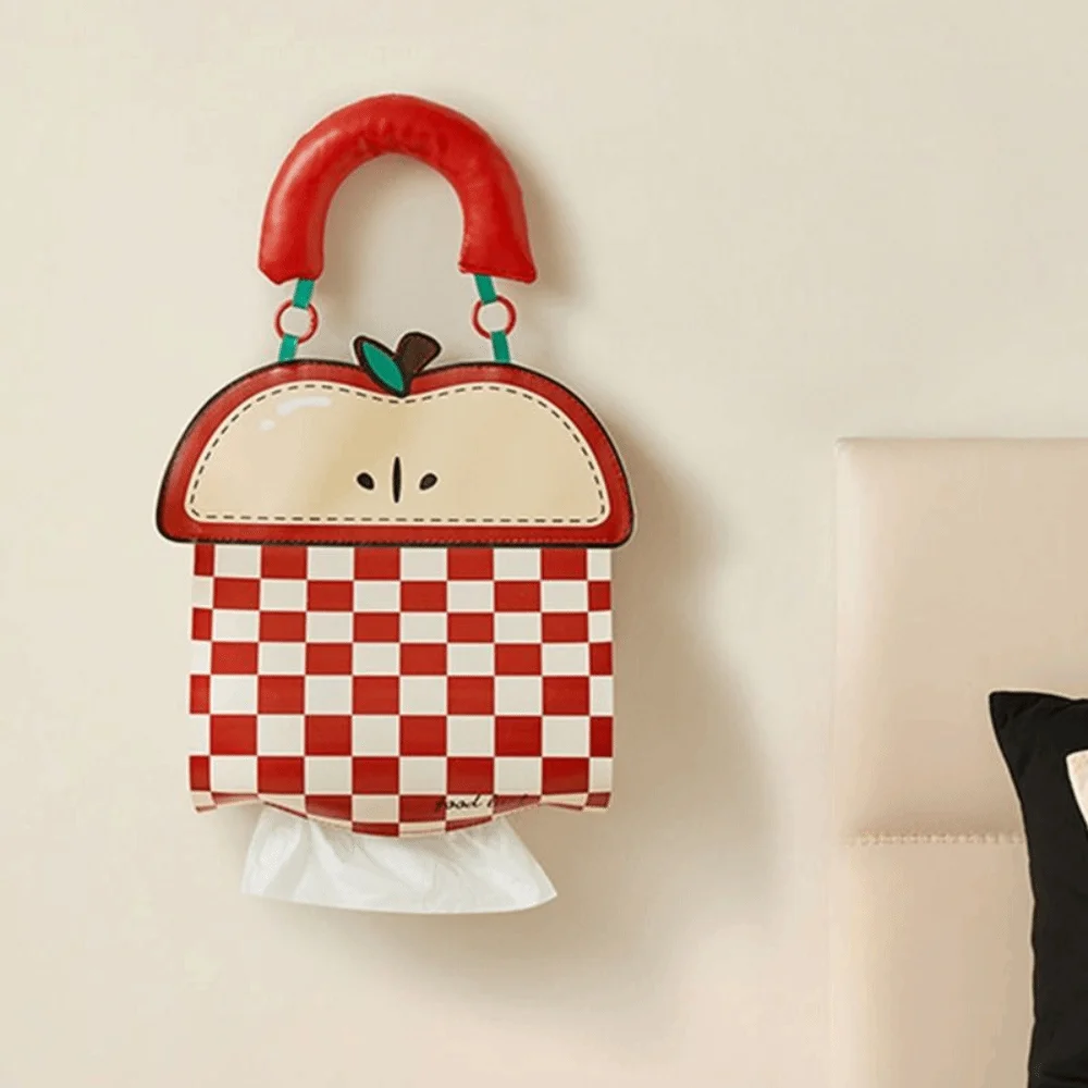 

PU Hanging Tissue Bag Cartoon Top Handle Wall Hanging Napkin Dispenser Space Saving Cute Tissue Storage Holder Car Backseat