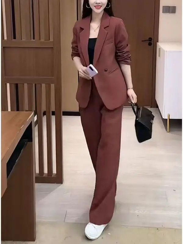 

Casual Chic Women's Two-Piece Suit Set Professional Spring Autumn New Style Wide Leg Pants Fashionable And Stylish