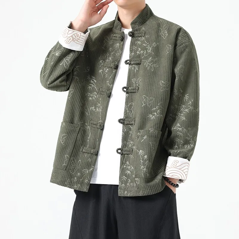 2024 Men Embroidered Tops Men Chinese Traditional Red Jackets Male Corduroy Tang Suit Men Long Sleeve Festival New Year Jacket