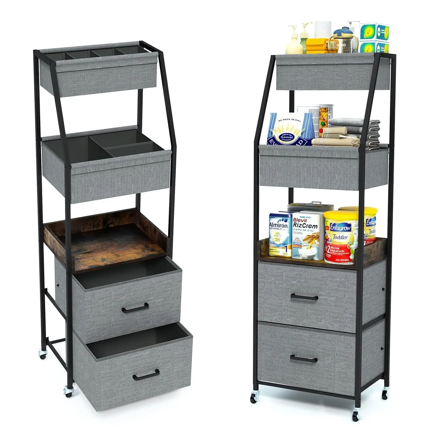 

Baby Diaper Caddy Organizer and Storage - 5 Tier Rolling Cart with Dividers and Drawers, Mobile Utility Cart with Wheels