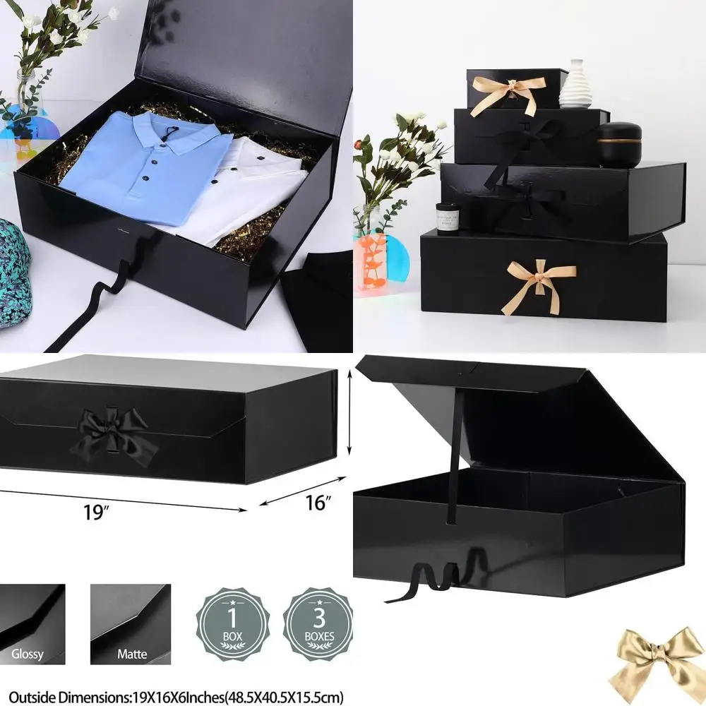 علبة هدايا سوداء كبيرة أنيقة مقاس 19x16x6 #1