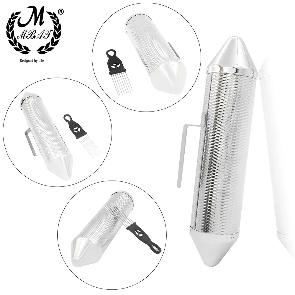 Silver Metal Guiro with Wooden Scraper Authentic Latin Salsa Percussion Instrument Metal Rasp for Music Education Performance
