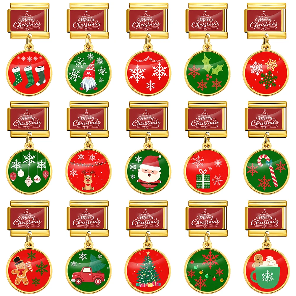 Romantischer Weihnachts-Schneemann-Süßigkeiten-Lebkuchenmann-italienischer Link-Charm, passend für 9mm Edelstahl-DIY-Perlenarmband-Schmuck – Detail 1