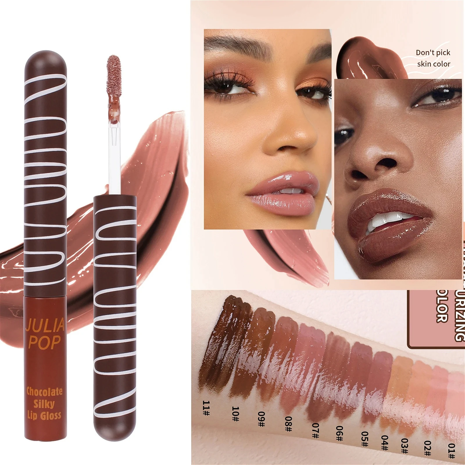 Brillo de labios de gelatina de vidrio de inspiración romand de 11 tonos vibrantes |   Acabado brillante hidratante de larga duración |   Lápiz labial líquido que no se seca