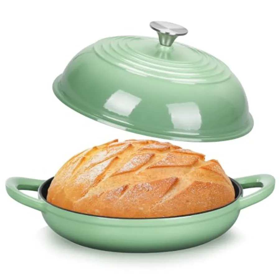 

Чугунная эмалированная хлебопекарная кастрюля (голландская печь) 6 кварт для выпечки хлеба на закваске с высокой куполообразной крышкой и круглым основанием, самозапекающаяся