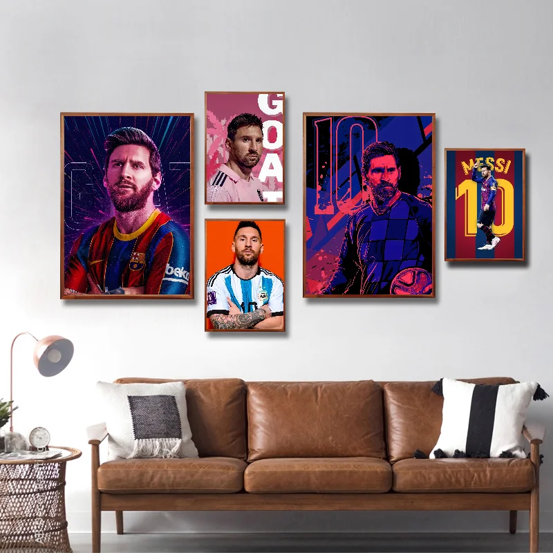 Football Player-M-messi Poster Self-adhesive Art Waterproof Paper Sticker Coffee House Bar Room Wall Decor