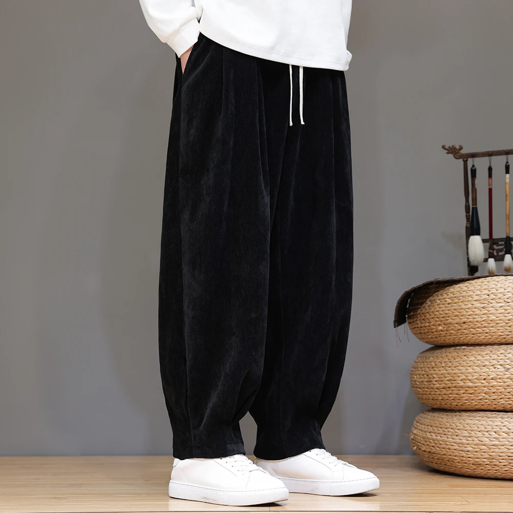 Velvet Retro Pants Men Autumn Winter Thickening Warm Pants Men Loose Fashion Casual Drawstring Solid Large Size Jogging Trousers