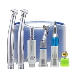 HEXION 6Pcs/Kit LED High Speed Dental Handpiece Academic+RotorKits+15Pcs Burs Free with Light Push Button Dentisty Clinic Set