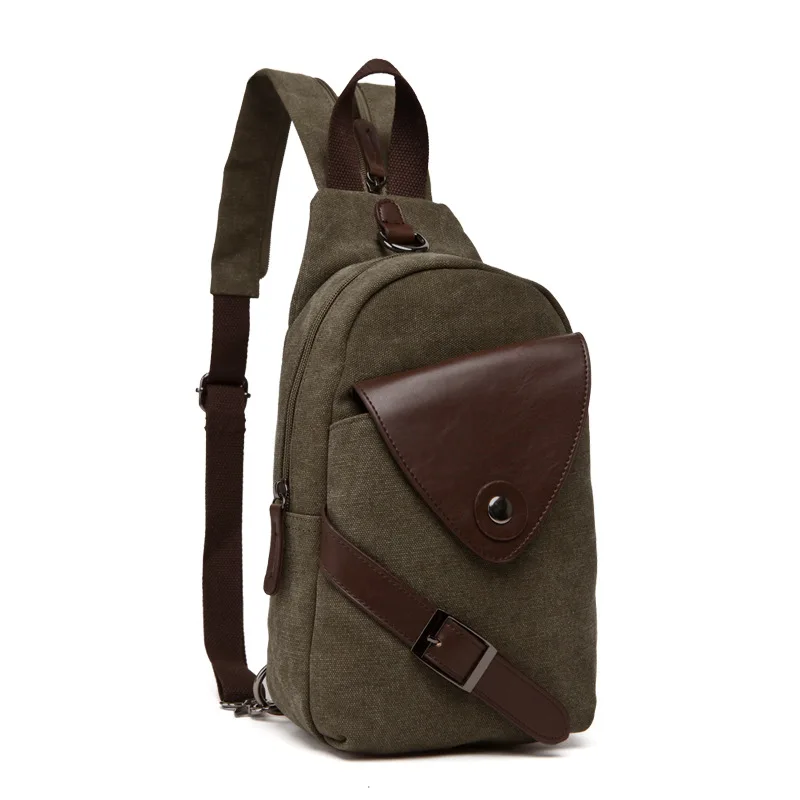 Canvas leather stitching buckle small backpack chest bag dual purpose men's and women's travel diagonal cross backpack
