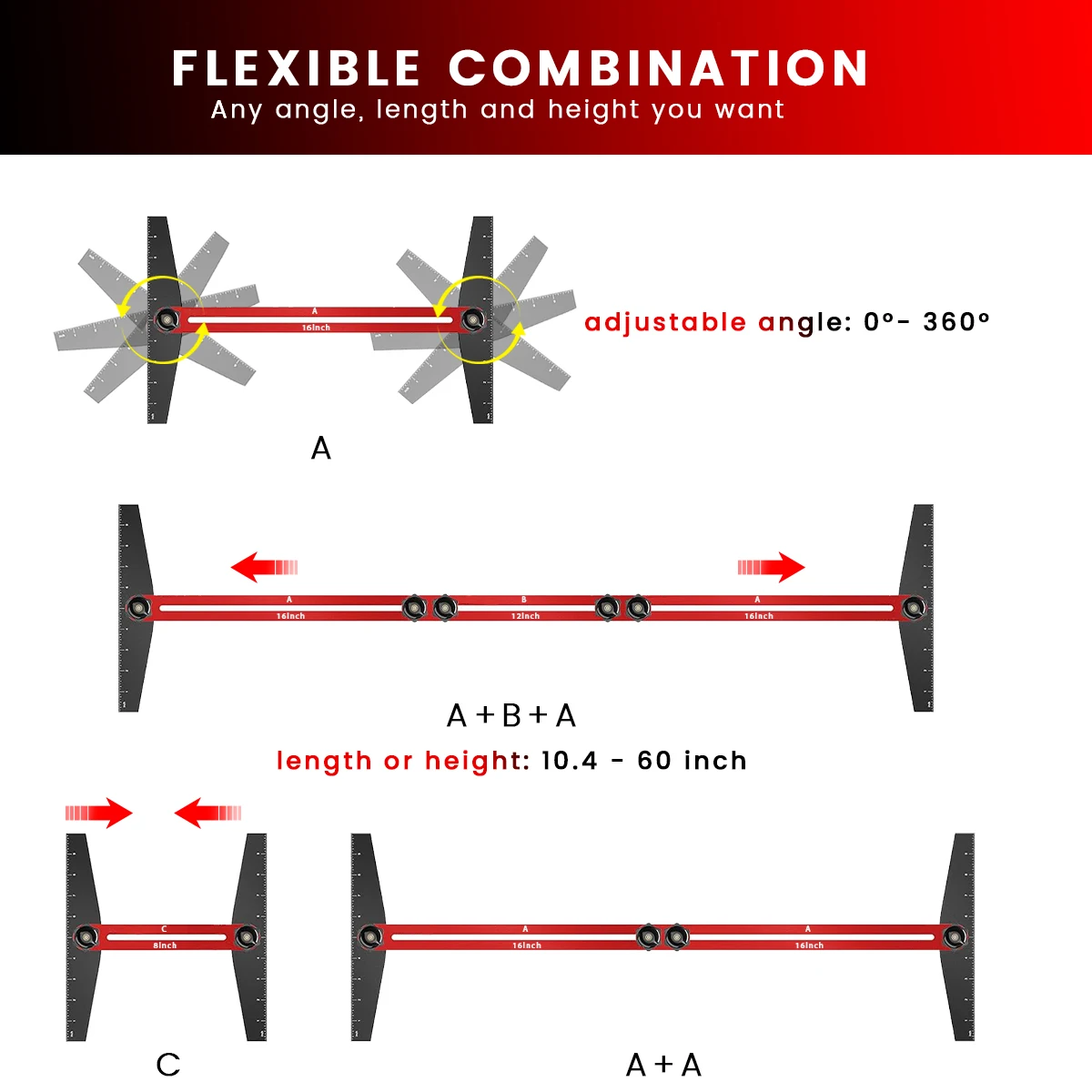 أداة قالب مداس الدرج - أداة قياس الخطوة مع مسطرة وزاوية - أدلة قطع أداة كاتب معالج 10.2 بوصة إلى 60 بوصة #3