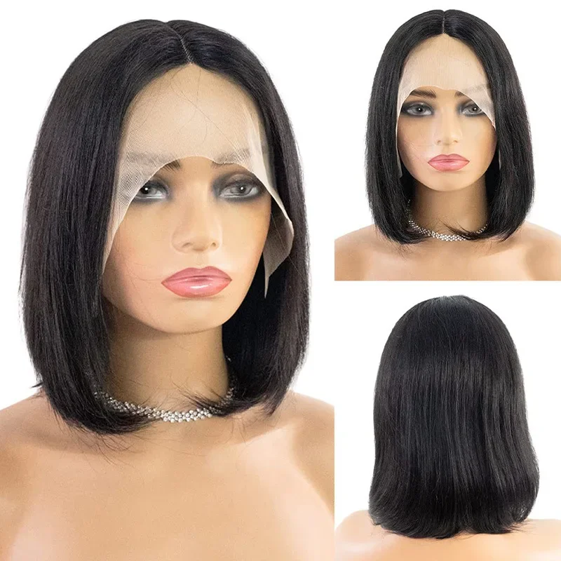 13*4 bob peruca de cabelo humano pronto para usar perucas curtas para mulheres transparente pré corte peruca de cabelo humano 8/10in