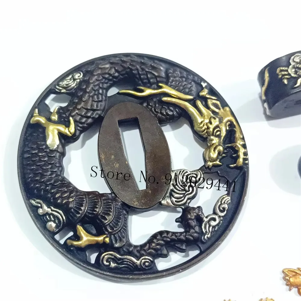 High Qualirty A Set Dragon Brass Copper Guard Tsuba Menuki Fuchi Kashira For Japanese Samurai Katana Sword
