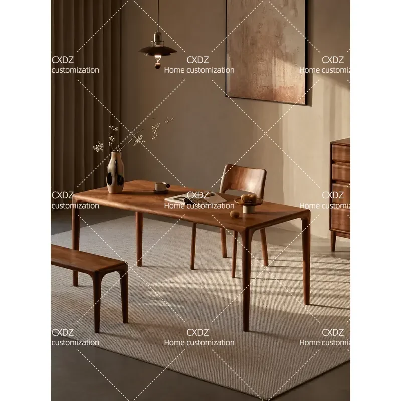 North American Black Walnut Solid Wood Dining Table and Chairs Set Tenon Mortise Structure Large Long Desk for Living Room