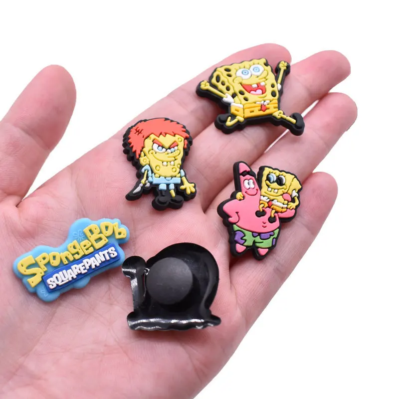 Shoe Charms 1pcs Cartoon SpongeBob SquarePants Shoes Accessories DIY Shoe Decoration PVC For Clog Garden Sandal Kids X-mas Gifts