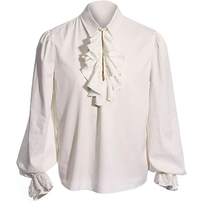 KIDWHXR Medieval Renaissance Men Vintage Ruffled Blouses Long Sleeve Shirts Male Gothic Halloween Cosplay Costume Man Tops