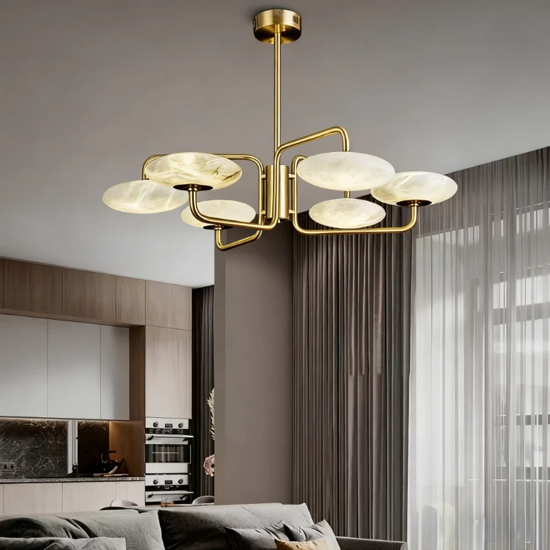 

REVEN American Style Oval Marble Chandelier with Tri-color Brass Copper Pendant Light Luster for Dining Room bedroom