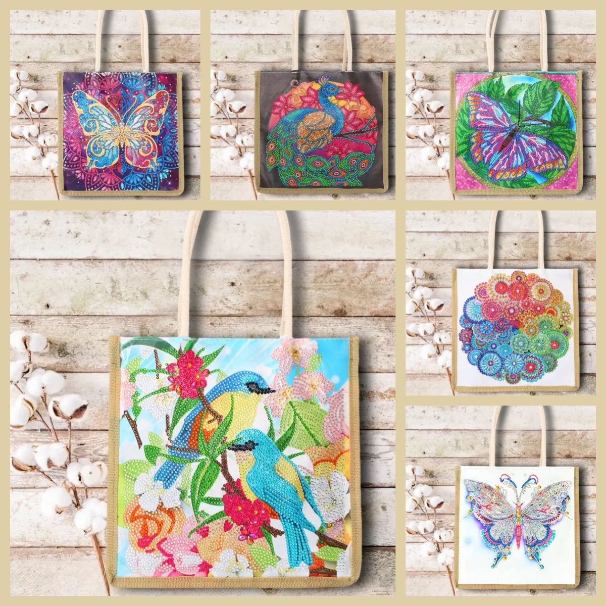

1 DIY floral/animal pattern diamond art tote bag set, canvas material crystal diamond painting shopping storage bag