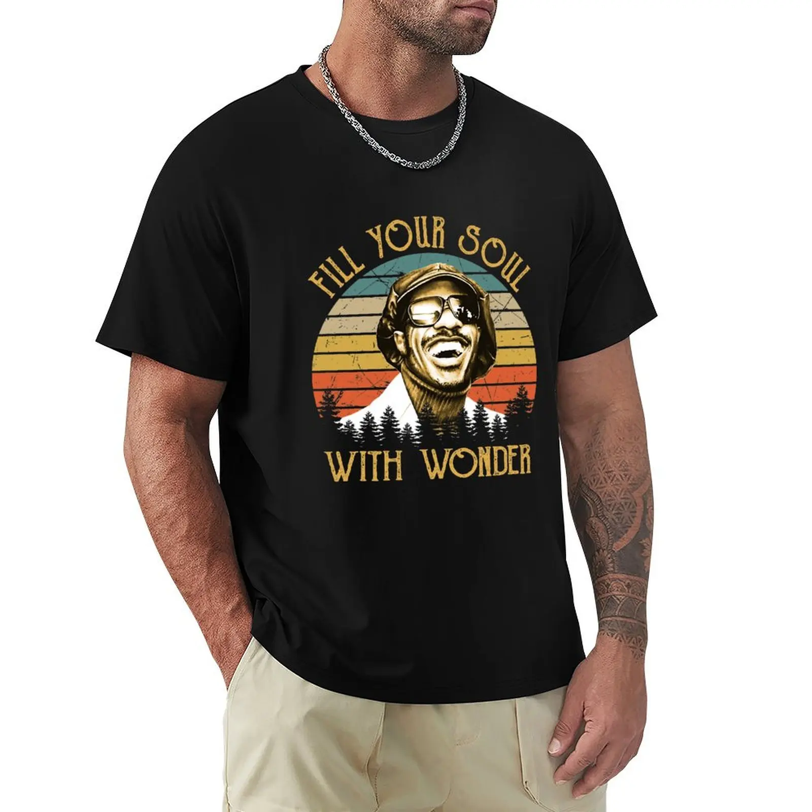Fill Your Soul With Wonder Vintage Gift T-Shirt Summer Print Short Sleeve Tee