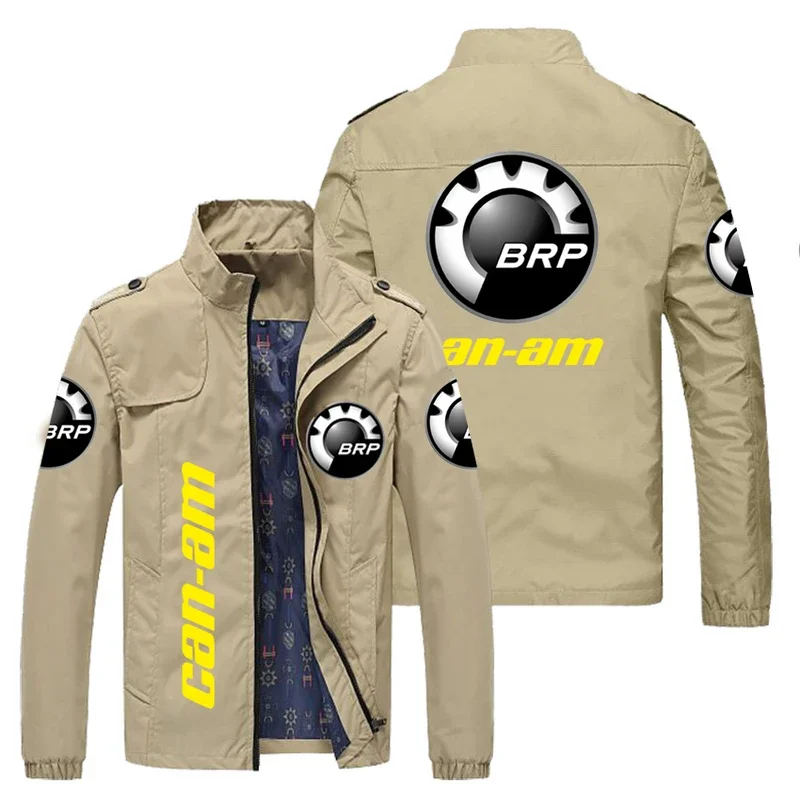 Jaket pria kasual, jaket Bomber Hip-Hop ramping ritsleting cetak Logo Windbreaker musim semi musim gugur