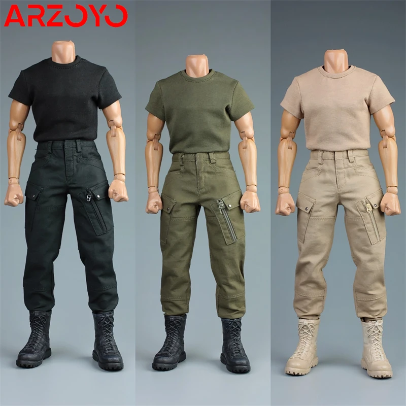 

AFS 1/6 Scale Male Tactical Clothing Combat T-shirt Pants Set Model Fit 12'' Soldier Normal Action Figure Body Dolls