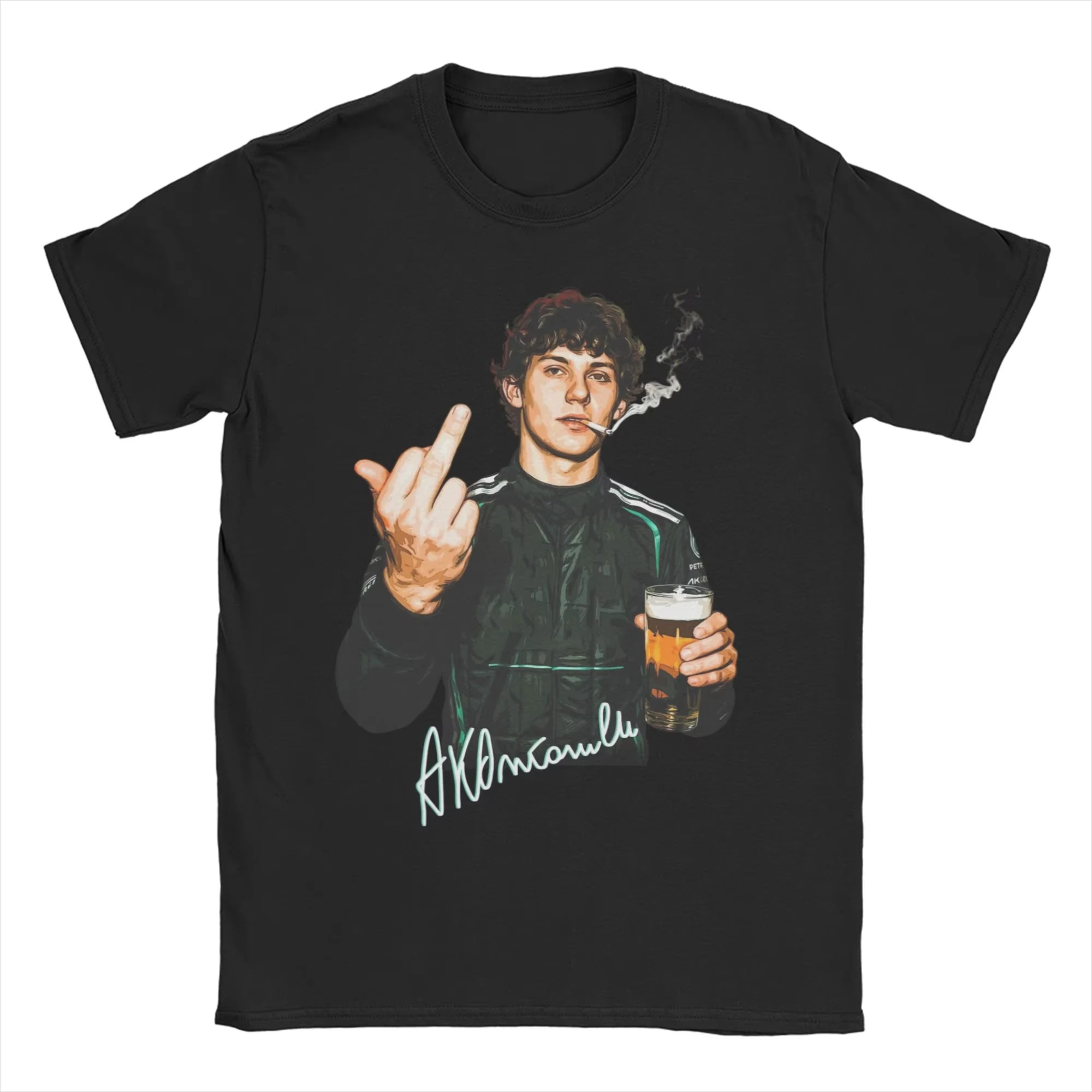 Andrea Kimi Antonelli Smoking and Drinking Beer T-Shirts for Cotton T Shirt Short Sleeve Tee Shirt Plus Size Clothes