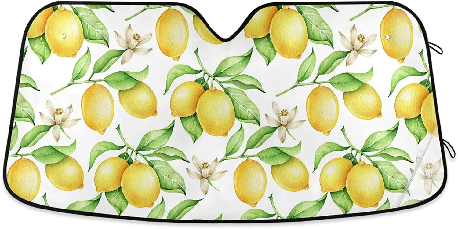 

Dussdil Lemon Flowers Car Windshield Sun Shade Yellow Fruits Leaves Sunshade Car Shield Shade Visor Cover Reflective UV Rays Pro