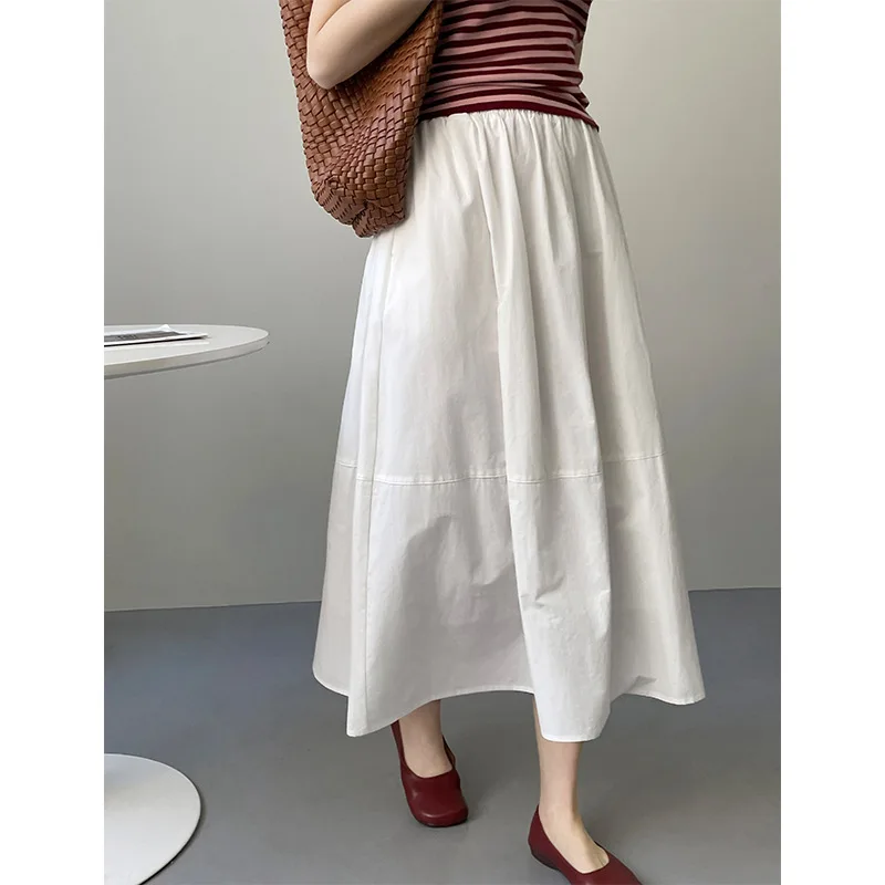 2023 Women White Long Skirts Solid Color Women Cotton Skirts Stretch High Waist A-Line Skirts Faldas Femme Streetwear