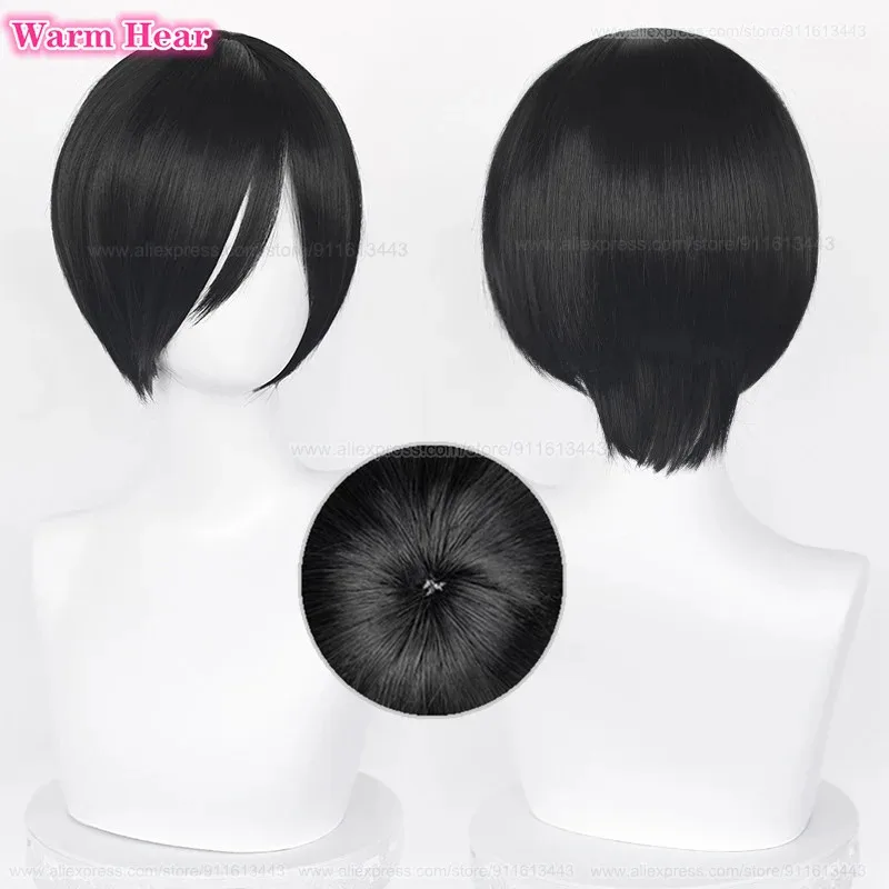 

Синтетические волосы, черные короткие 32 см, Ада Вонг, косплей, аниме, термостойкие женские парики для Хэллоуина + шапочка для парика