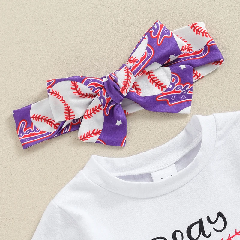 Baby Girl Baseball Outfit Short Sleeve Tassel T-Shirt Tops Baseball Print Shorts Set Summer 3Pcs Outfit