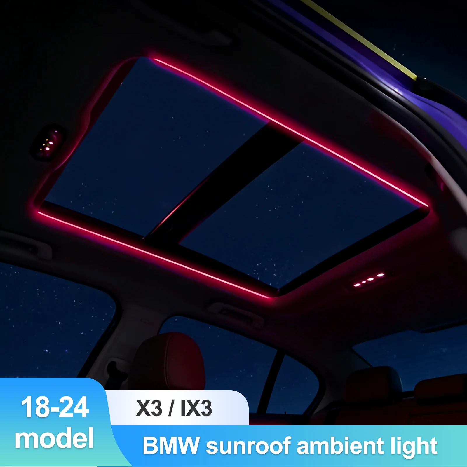 

Подсветка салона Ezonetronics для BMW X3 iX3 2018-2024, боковые светодиоды для панорамной крыши, синхронизация с оригинальным заводским протоколом, 11 цветов, Plug&Play