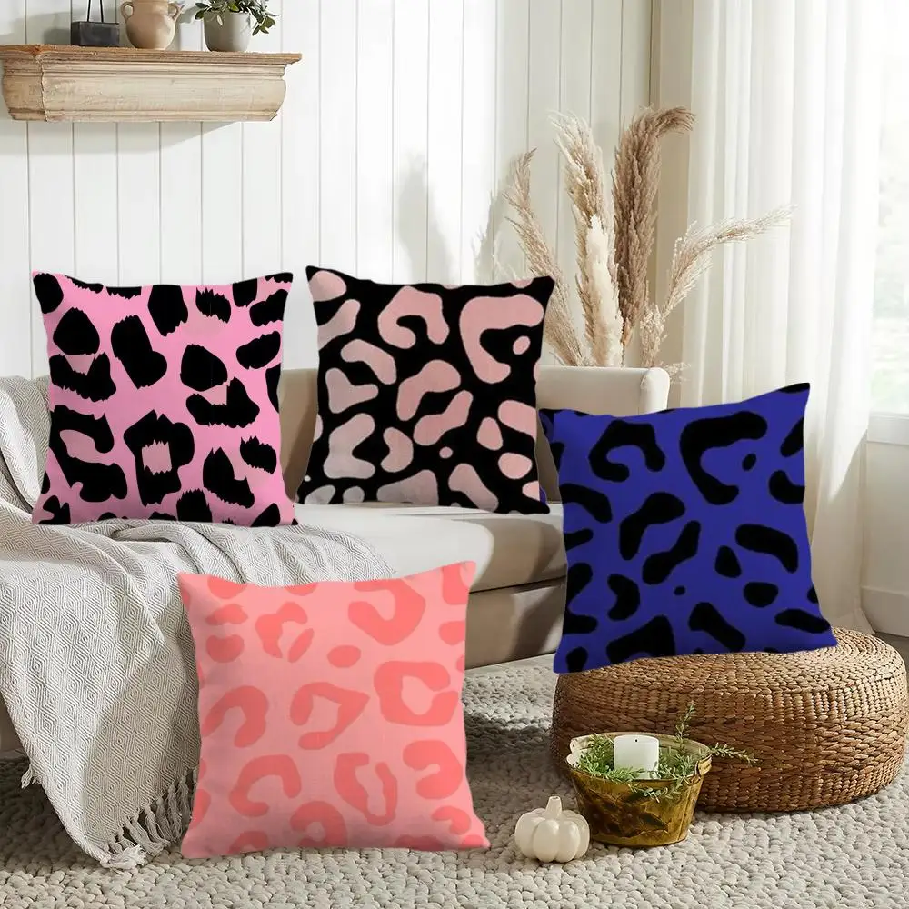 Leopard Print Cushion Cover Double-Sided Printed Organic Linen Pillow Cover, Decorative for Sofa Home