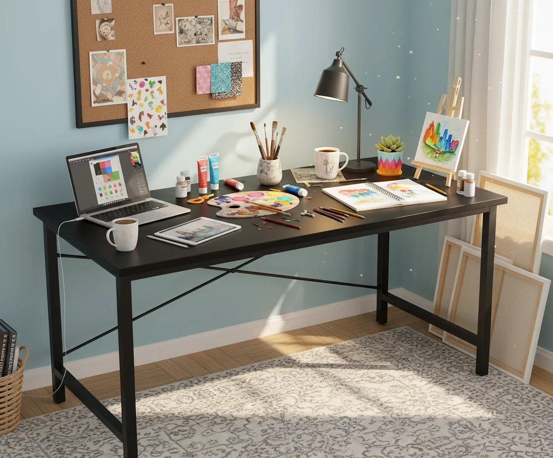 55 Inch Spacious Computer Desk | Sturdy Home Office Workstation for Study Work or Gaming | Dorm-Friendly Desk