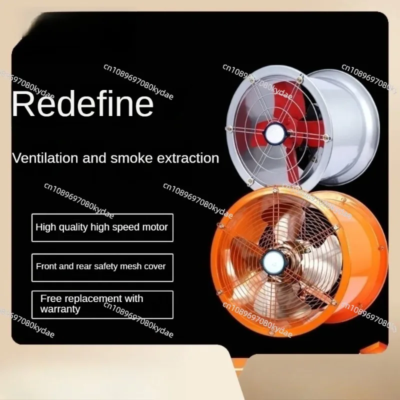 High-Speed Aluminum Alloy Industrial Exhaust Fan Cylindrical Axial Flow Ventilator for Kitchen Fume Removal Strong  Ventilation