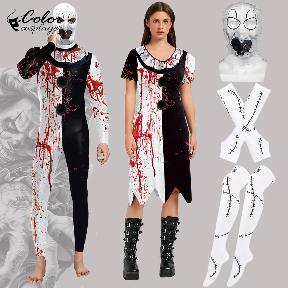 

Halloween Bloody Clown Dress Vampire Dress Funny Joker Cosplay Costume Day of The Dead Women Robe Kid Carnival Party Outfit