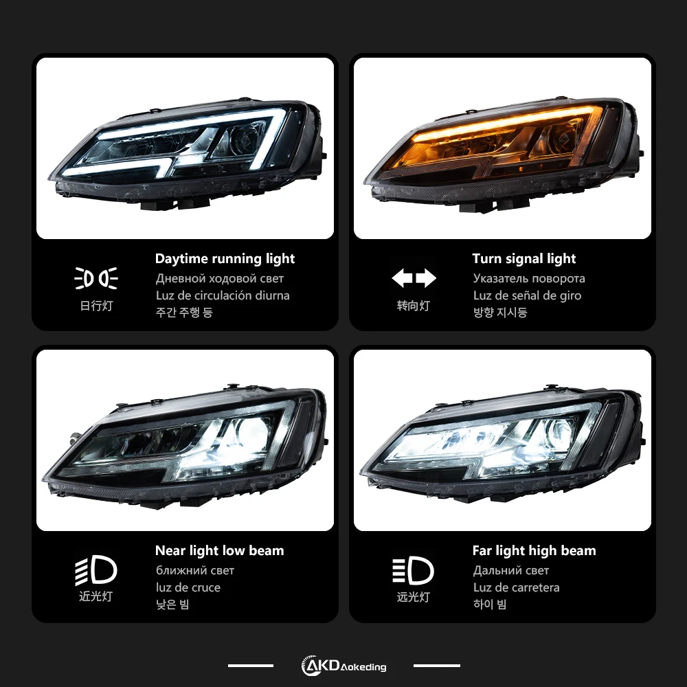 AKD Head Lamp for VW Jetta Sagitar MK6 LED Headlight 2011-2018 Headlights MK6 DRL Turn Signal High Beam Angel Eye Projector