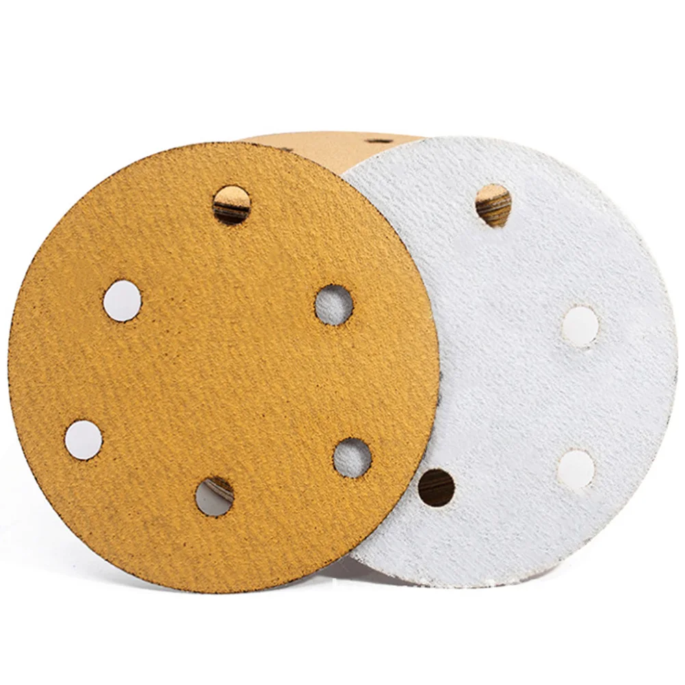 100pcs 5-Inch 6-Hole Sandpaper 40-800Grit Sanding Discs For Pneumatic Dry Sanders Woodworking Furniture Polishing