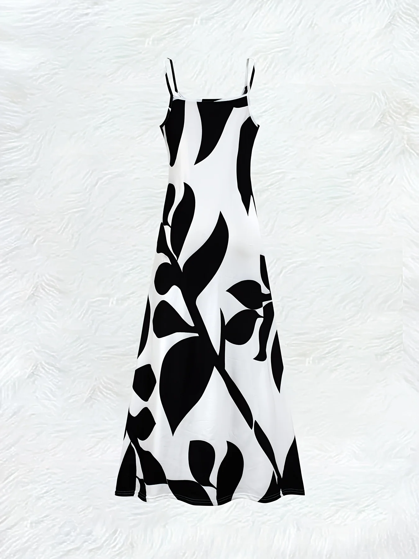Printed Design Four Seasons casual style Black And White Leaf Pattern V-neck sling dress