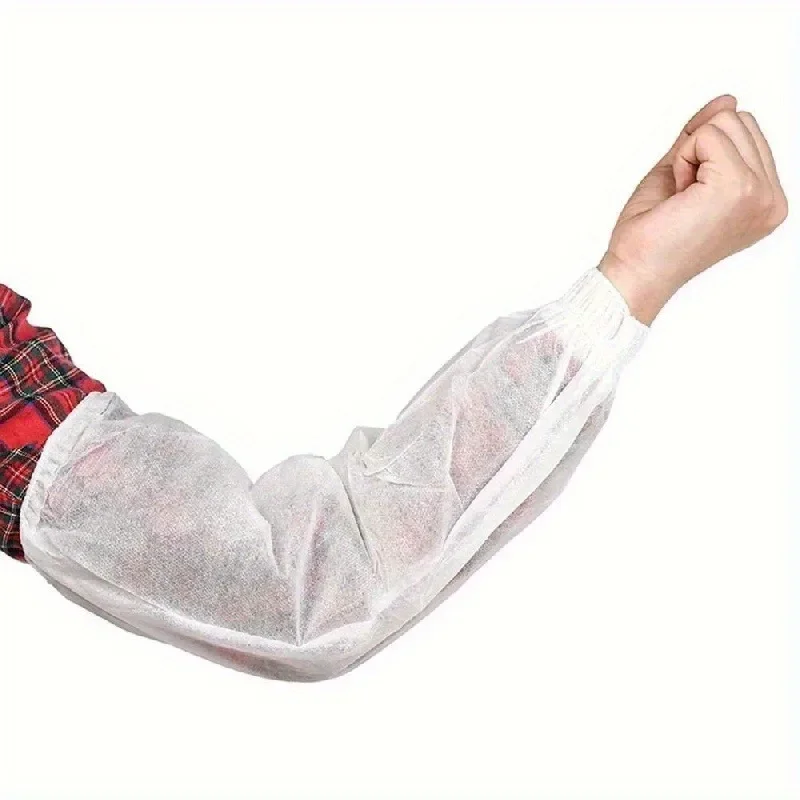 Disposable Non-woven Arm Oversleeves 100Pcs Oil Resistant Protective Sleeve Cover for Cleaning Industrial Work Kitchen Use