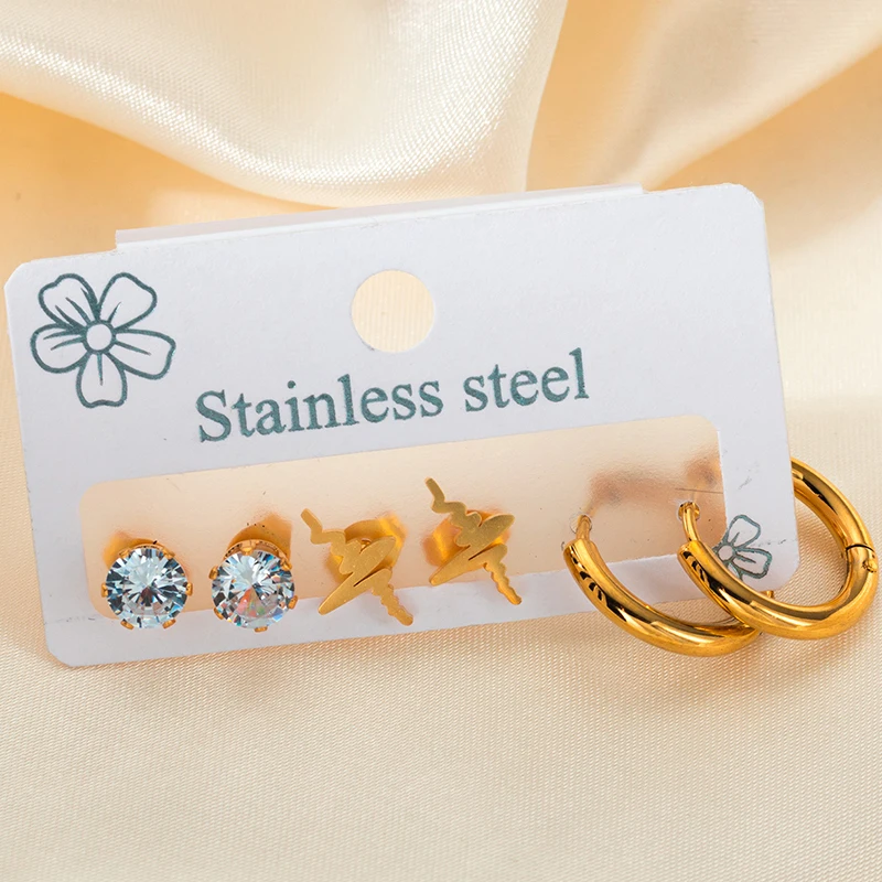 ENSHIR 316L Stainless Steel 6 Pieces Zircon Circle Star Heart Earrings For WomenTemperamental Simple Jewelry Gifts Wholesale