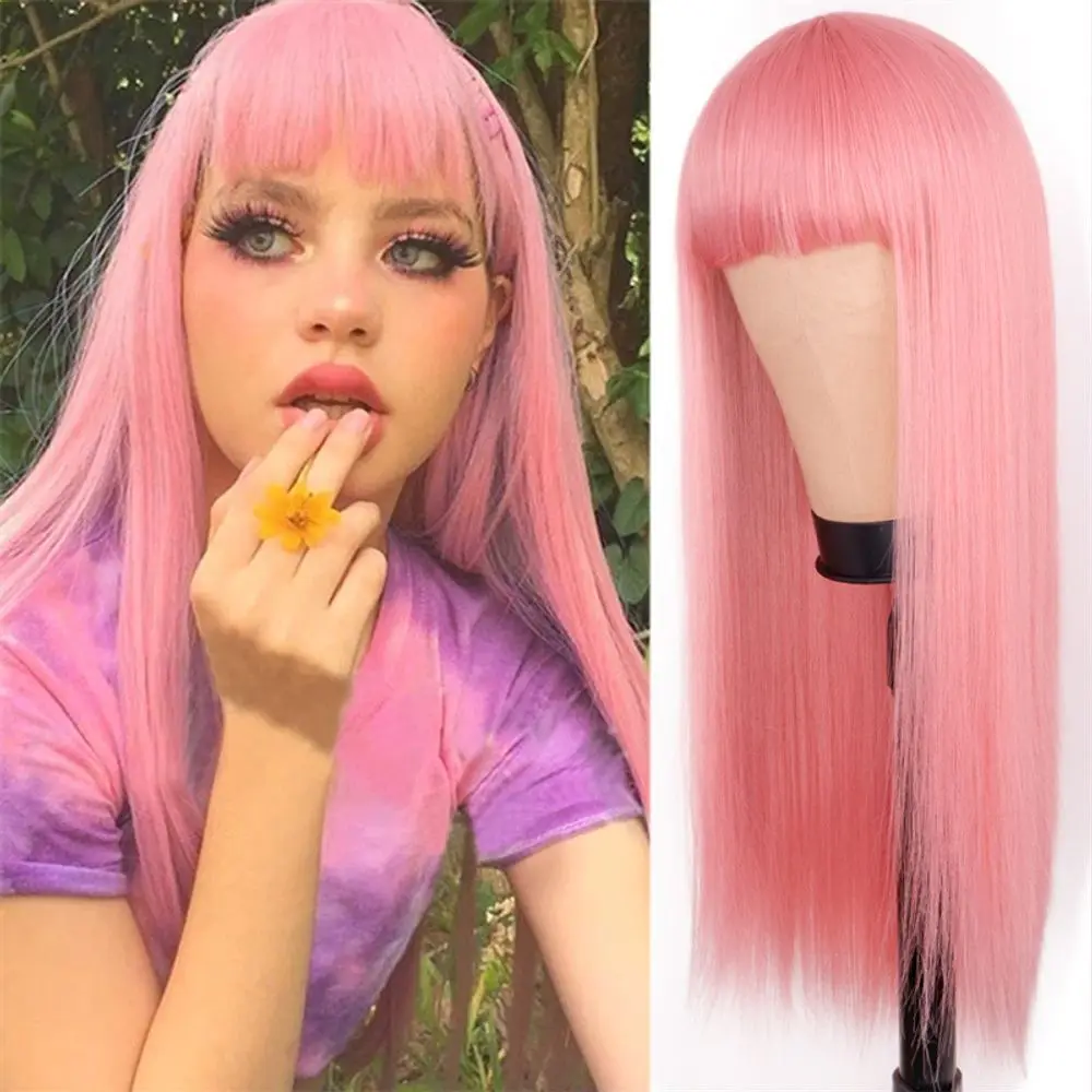 

Women's Wig Full Hair Cover Fashion Long Straight Hair Bangs High Temperature Fiber Synthetic Wigs Pelucas Hair Daily Party Use