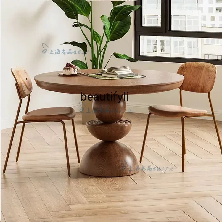 

A26 Solid wood dining table American rural round primary color retro dining table simple size apartment a16