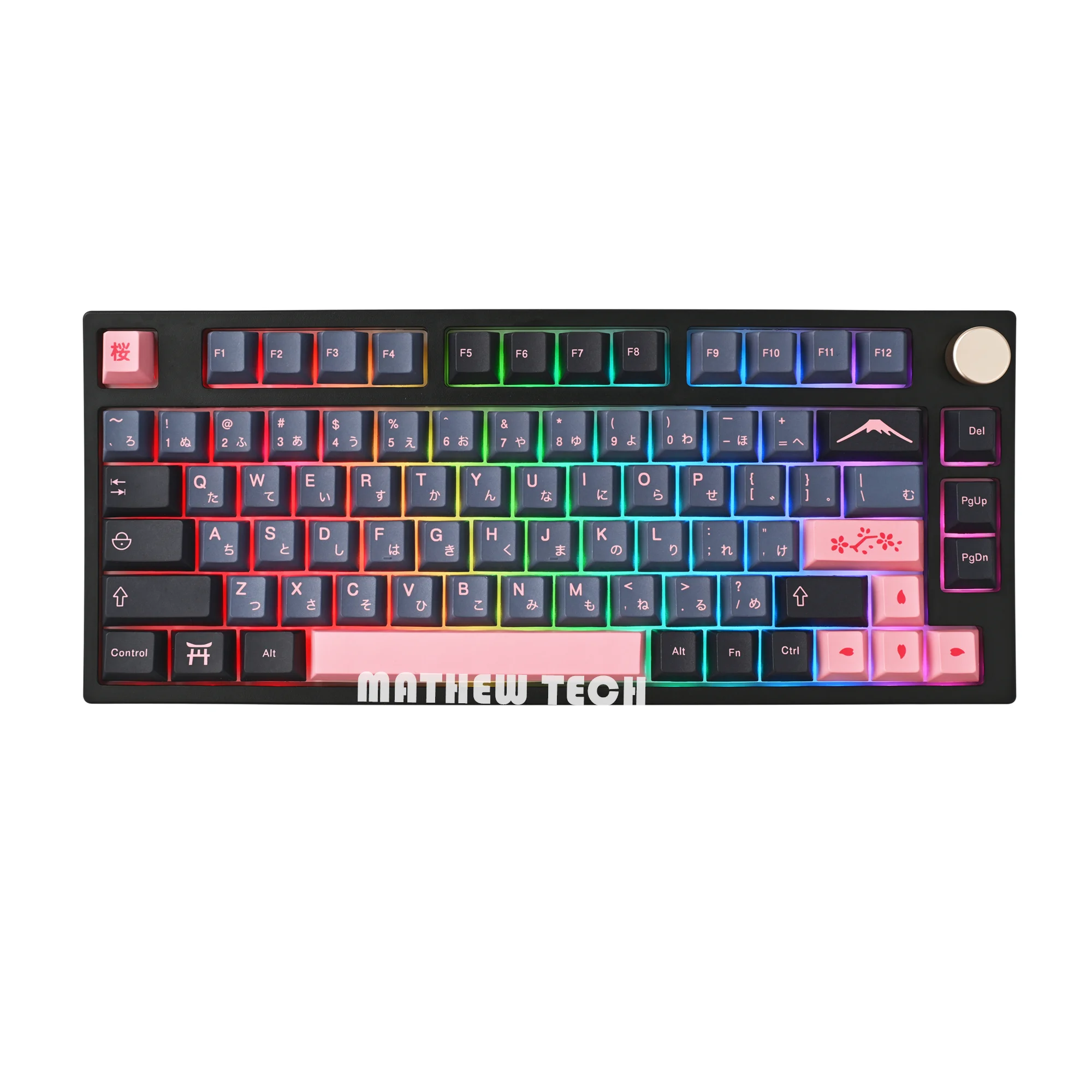 MATHEW TECH-Clavier MK80 Max Night Sakura à 75%, commutateur jaune laiteux Gateron, sans fil à trois modes remplaçables à chaud, disposition 75%