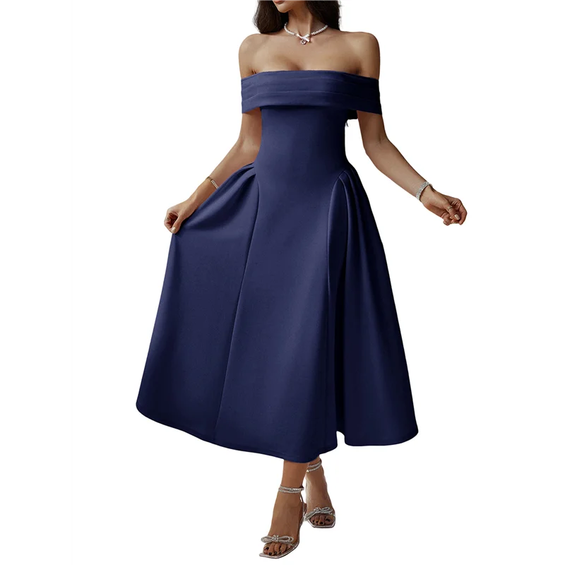 【SEE】Vestido de noche largo con cremallera y cóctel con hombros descubiertos para mujer