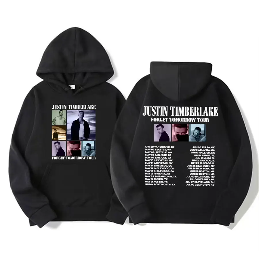 Justin Timberlake Forget Tomorrow 2024 Tour Hoodie Men's Harajuku Hip Hop Vintage Sweatshirt Unisex Casual Fleece Cotton Hoodies